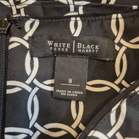 White House Black Market Women's Black & White Poly Geometric Print Tiered Lined - Picture 8 of 9